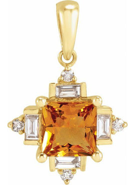 14K Yellow Gold Natural Rhodolite Garnet & 1/5 CTW Natural Diamond Geometric 16-18