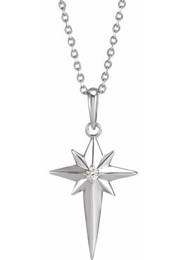 Platinum .03 CT Natural Diamond Star Cross Pendant