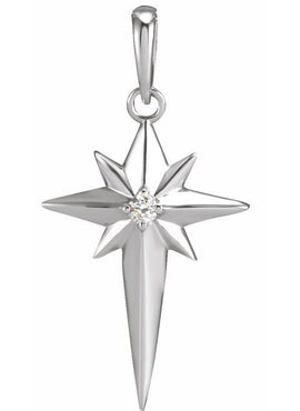 Platinum .03 CT Natural Diamond Star Cross Pendant