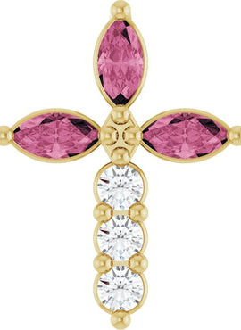 14K Yellow Gold Natural Aquamarine & 1/10 CTW Natural Diamond Cross Pendant