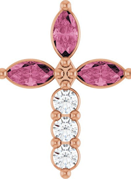 14K Yellow Gold Natural Aquamarine & 1/10 CTW Natural Diamond Cross Pendant