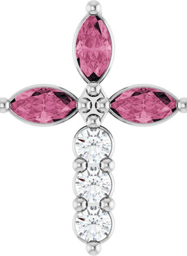 14K Yellow Gold Natural Aquamarine & 1/10 CTW Natural Diamond Cross Pendant
