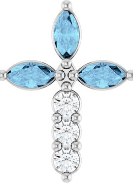 14K Yellow Gold Natural Aquamarine & 1/10 CTW Natural Diamond Cross Pendant