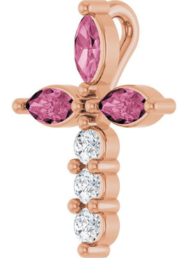 14K Yellow Gold Natural Aquamarine & 1/10 CTW Natural Diamond Cross Pendant