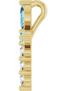 14K Yellow Gold Natural Aquamarine & 1/10 CTW Natural Diamond Cross Pendant