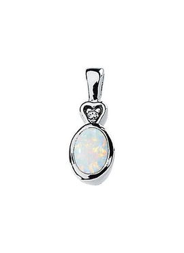 14K White Gold Natural White Opal & .02 CT Natural Diamond Bezel-Set Pendant