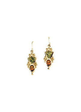 14K Yellow Gold Natural Peridot & Natural Citrine Earrings