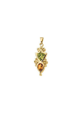 14K Yellow Gold Natural Peridot & Natural Citrine Pendant