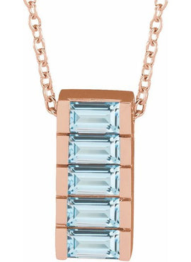 14K Rose Gold Natural Sky Blue Topaz Channel-Set Bar Pendant