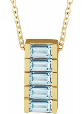 14K Rose Gold Natural Sky Blue Topaz Channel-Set Bar Pendant