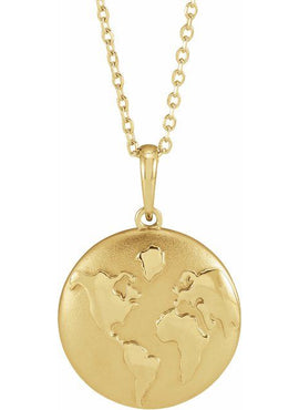 14K Yellow Gold Old World Globe 16-18