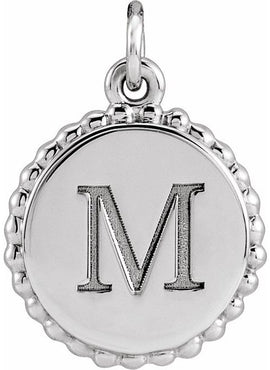 14K White Gold Engravable Beaded Disc Charm/Pendant