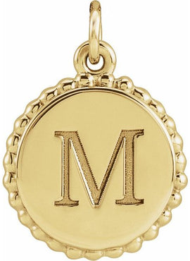 14K White Gold Engravable Beaded Disc Charm/Pendant