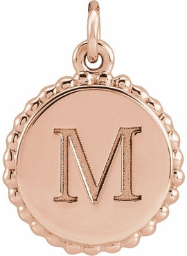 14K White Gold Engravable Beaded Disc Charm/Pendant