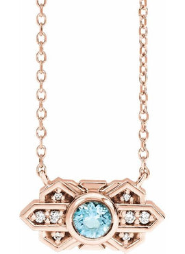 14K Rose Gold Natural Aquamarine & .03 CTW Natural Diamond Art Deco 18
