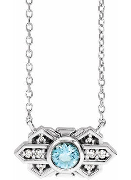14K Rose Gold Natural Aquamarine & .03 CTW Natural Diamond Art Deco 18