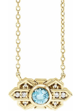 14K Rose Gold Natural Aquamarine & .03 CTW Natural Diamond Art Deco 18