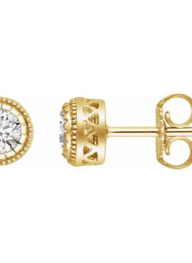 14K Yellow Gold Natural White Sapphire Stud Earrings