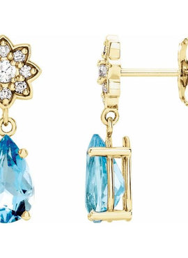 Platinum Aquamarine & 1/6 CTW Diamond Cluster Earrings