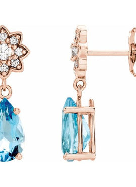 Platinum Aquamarine & 1/6 CTW Diamond Cluster Earrings