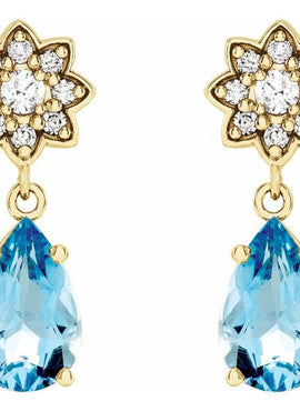 Platinum Aquamarine & 1/6 CTW Diamond Cluster Earrings