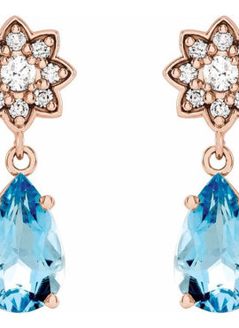 Platinum Aquamarine & 1/6 CTW Diamond Cluster Earrings