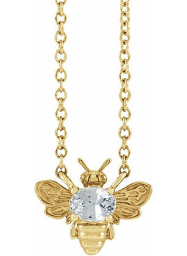 14K Yellow Gold Natural White Sapphire Bee 16