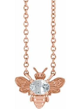 14K Yellow Gold Natural White Sapphire Bee 16