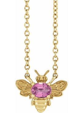 14K Yellow Gold Natural White Sapphire Bee 16