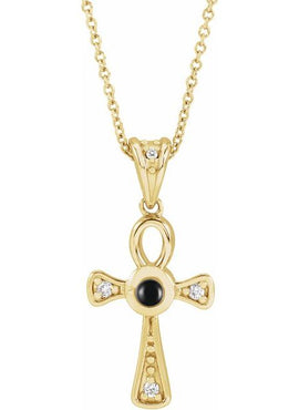 14K Rose Gold Natural Turquoise & .04 CTW Natural Diamond Ankh Cross Pendant