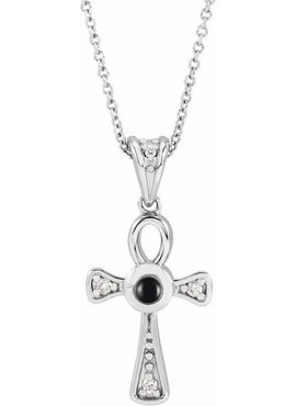 14K Rose Gold Natural Turquoise & .04 CTW Natural Diamond Ankh Cross Pendant