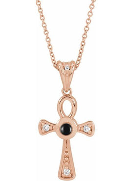14K Rose Gold Natural Turquoise & .04 CTW Natural Diamond Ankh Cross Pendant