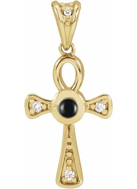 14K Rose Gold Natural Turquoise & .04 CTW Natural Diamond Ankh Cross Pendant