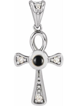 14K Rose Gold Natural Turquoise & .04 CTW Natural Diamond Ankh Cross Pendant