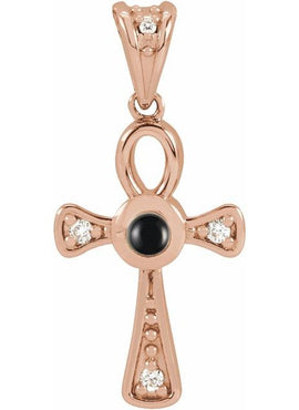 14K Rose Gold Natural Turquoise & .04 CTW Natural Diamond Ankh Cross Pendant