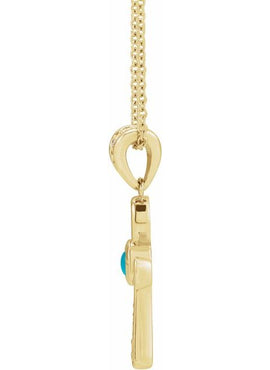 14K Rose Gold Natural Turquoise & .04 CTW Natural Diamond Ankh Cross Pendant