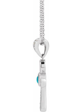14K Rose Gold Natural Turquoise & .04 CTW Natural Diamond Ankh Cross Pendant