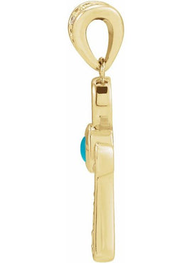 14K Rose Gold Natural Turquoise & .04 CTW Natural Diamond Ankh Cross Pendant