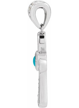 14K Rose Gold Natural Turquoise & .04 CTW Natural Diamond Ankh Cross Pendant
