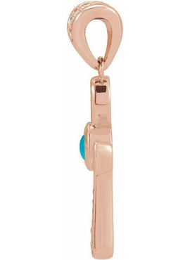 14K Rose Gold Natural Turquoise & .04 CTW Natural Diamond Ankh Cross Pendant