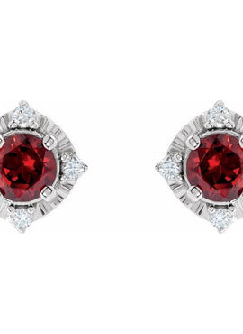 14K Yellow Gold Natural Mozambique Garnet & .08 CTW Natural Diamond Halo-Style Earrings