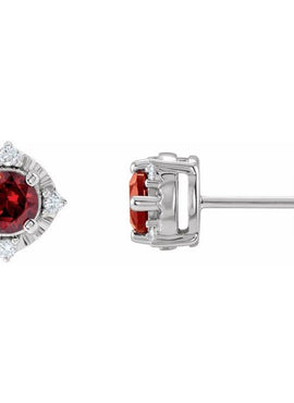 14K Yellow Gold Natural Mozambique Garnet & .08 CTW Natural Diamond Halo-Style Earrings