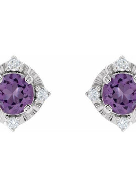 14K Yellow Gold Natural Mozambique Garnet & .08 CTW Natural Diamond Halo-Style Earrings
