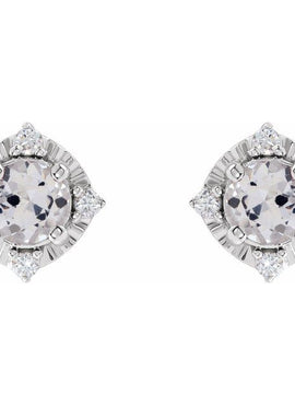 14K Yellow Gold Natural Mozambique Garnet & .08 CTW Natural Diamond Halo-Style Earrings