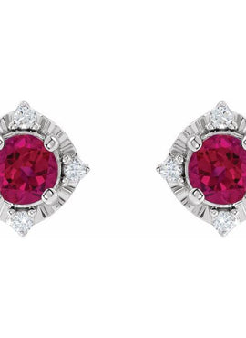 14K Yellow Gold Natural Mozambique Garnet & .08 CTW Natural Diamond Halo-Style Earrings