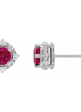 14K Yellow Gold Natural Mozambique Garnet & .08 CTW Natural Diamond Halo-Style Earrings