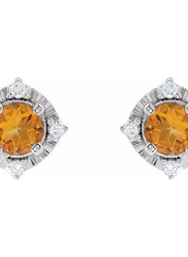 14K Yellow Gold Natural Mozambique Garnet & .08 CTW Natural Diamond Halo-Style Earrings