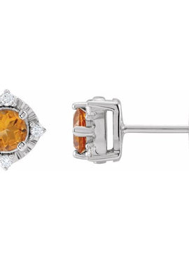 14K Yellow Gold Natural Mozambique Garnet & .08 CTW Natural Diamond Halo-Style Earrings