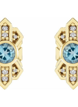 14K Rose Gold Natural Aquamarine & .07 CTW Natural Diamond Earrings