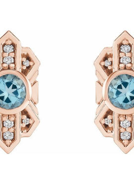 14K Rose Gold Natural Aquamarine & .07 CTW Natural Diamond Earrings